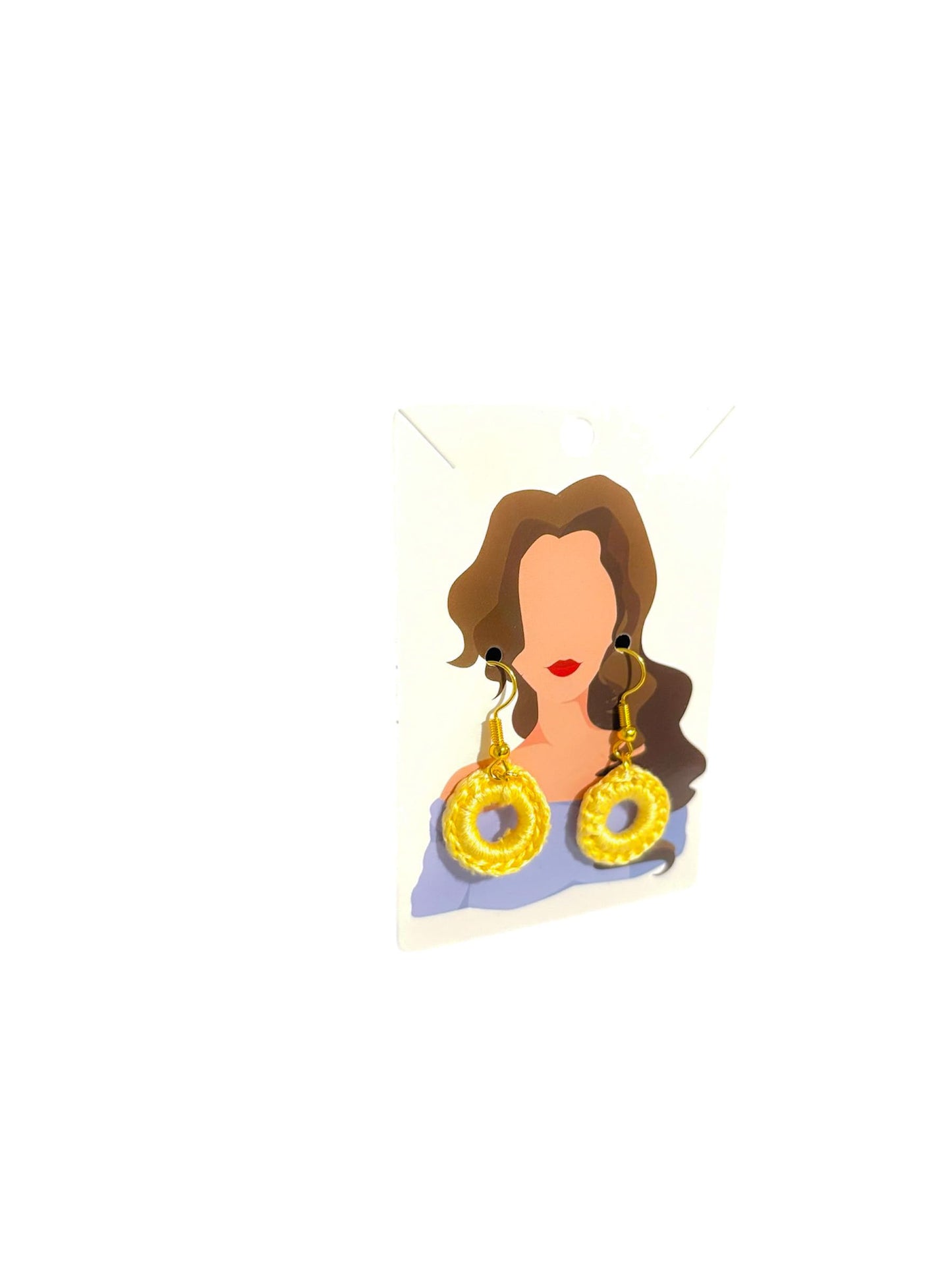 Handmade Cotton Crochet Dangle Earrings, Blue, 1.5 Inches, Fish Hook Back, Gold-tone