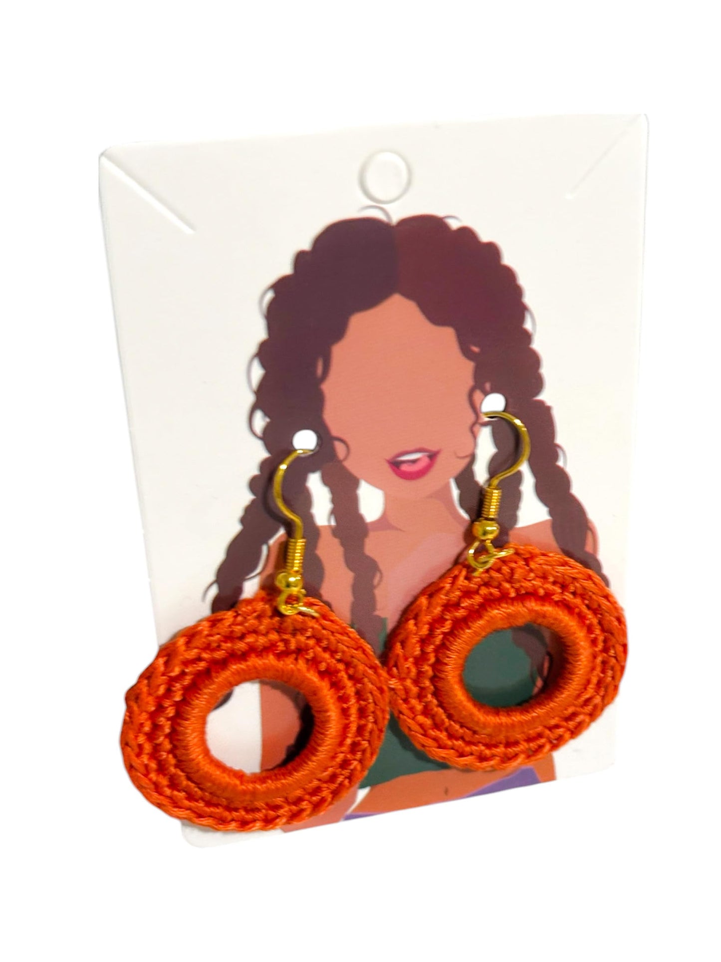 Handmade Cotton Crochet Dangle Earrings, Blue, 1.5 Inches, Fish Hook Back, Gold-tone