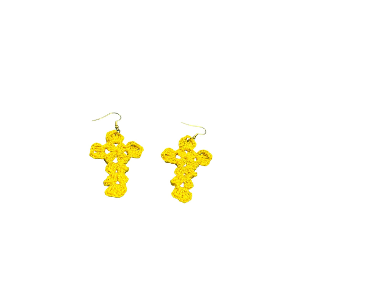 Handmade Crochet Cross Dangle Earrings, Gold-Tone Hooks, Multiple Colors Available