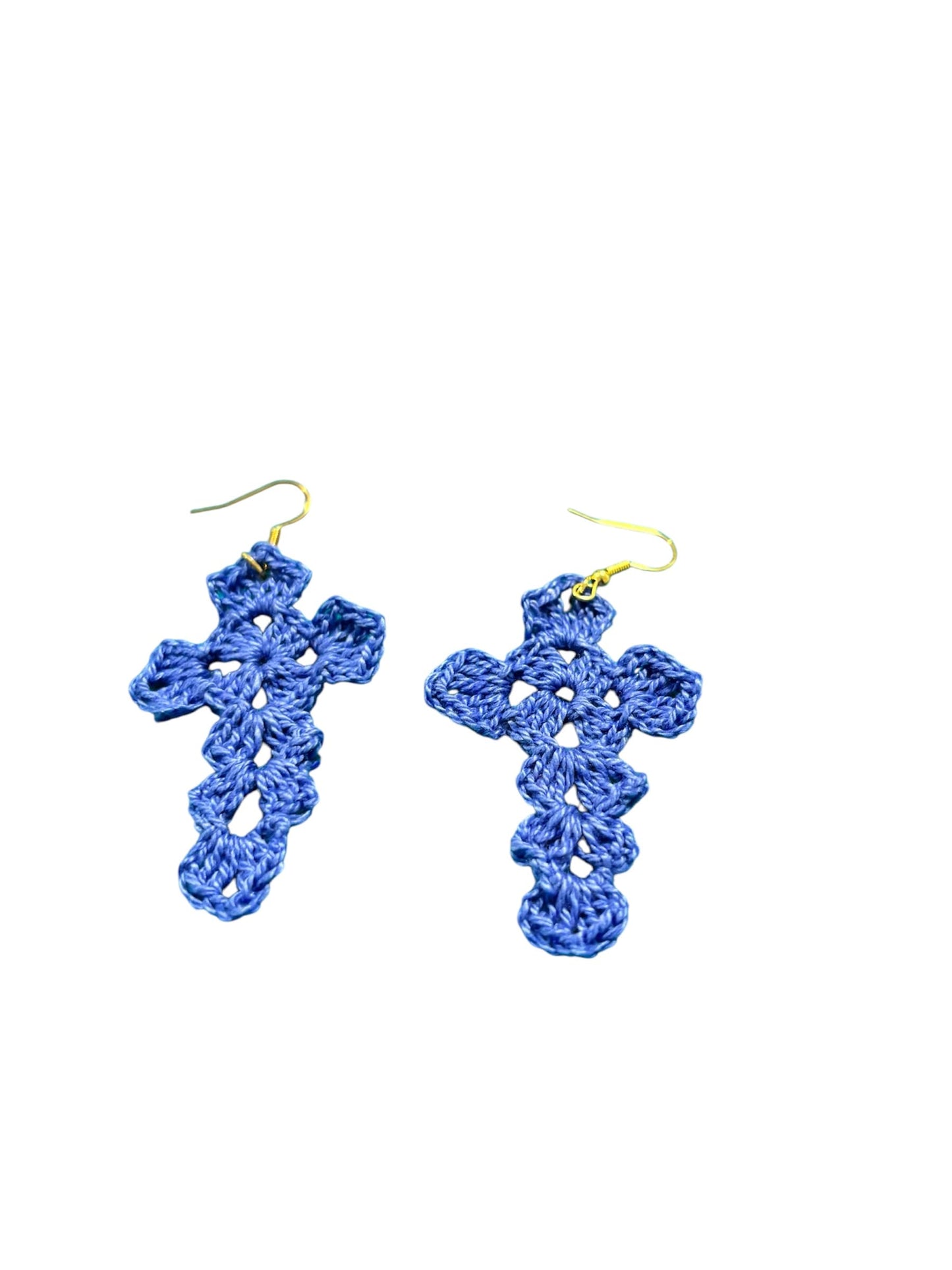 Handmade Crochet Cross Dangle Earrings, Gold-Tone Hooks, Multiple Colors Available
