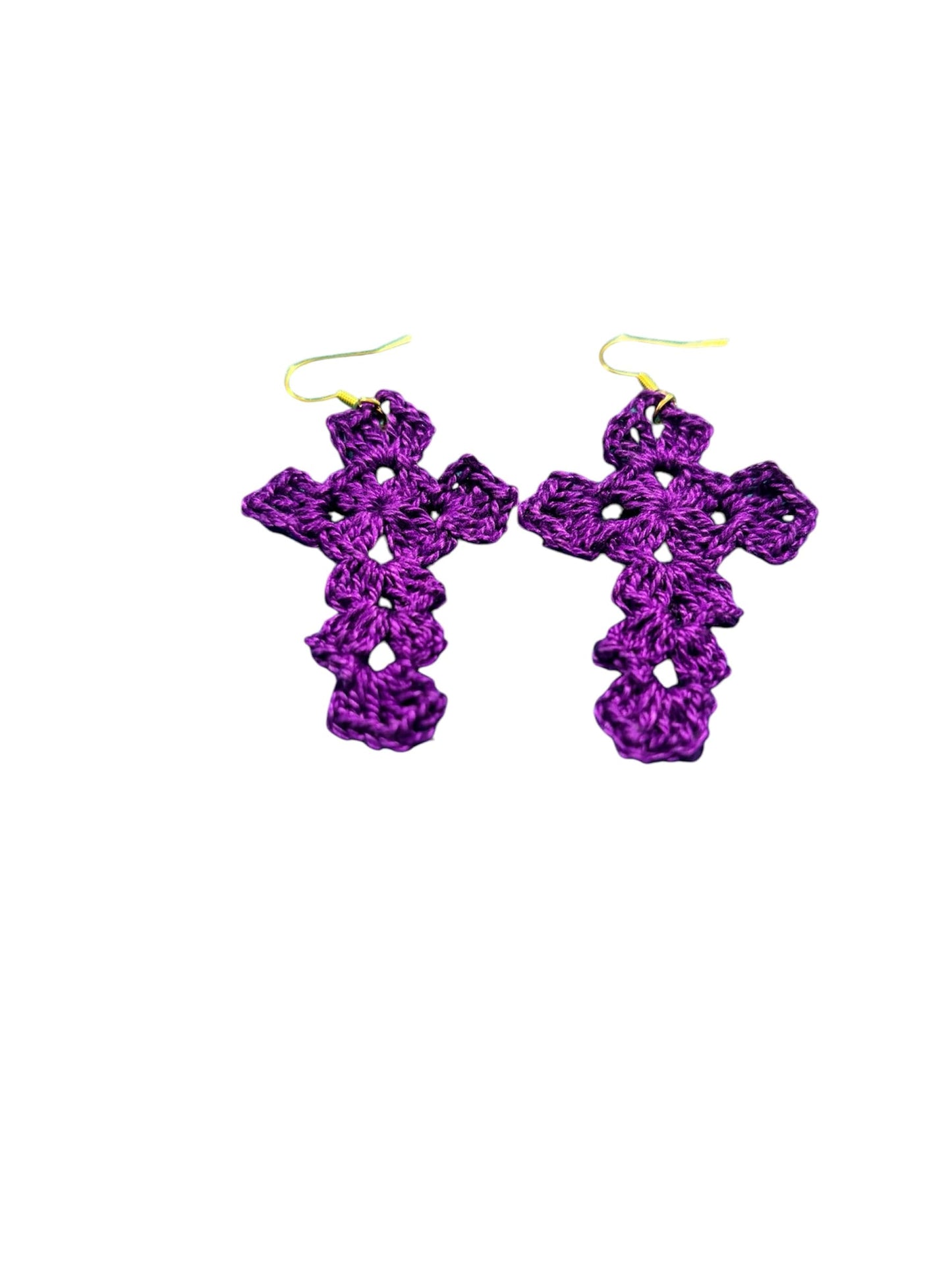 Handmade Crochet Cross Dangle Earrings, Gold-Tone Hooks, Multiple Colors Available