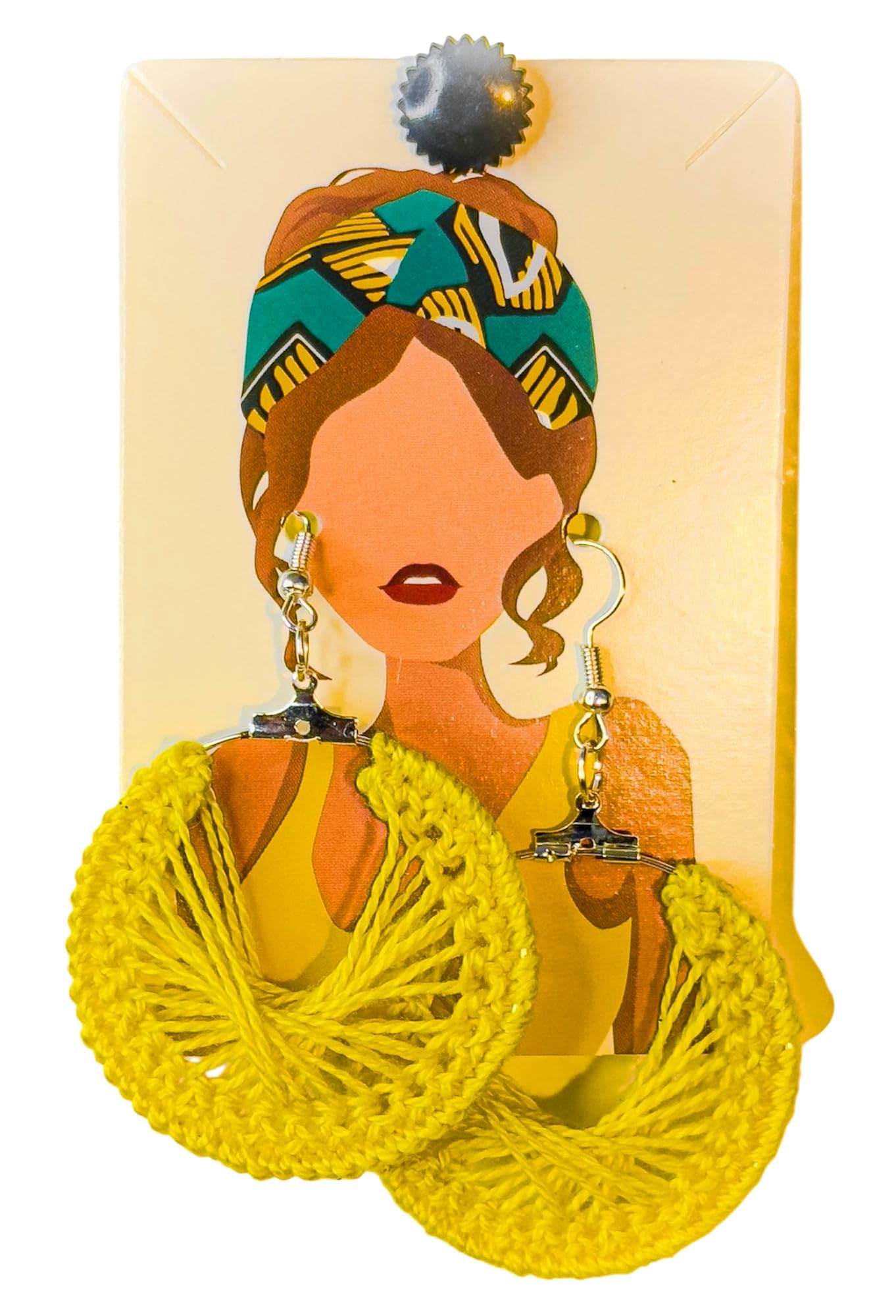 Handmade Crochet Hoop Earrings, Yellow Cotton, Circular Design