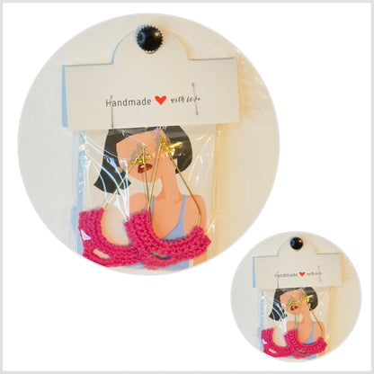 Handmade Crochet Teardrop Dangle Earrings, Hot Pink, Gold-Tone Hardware