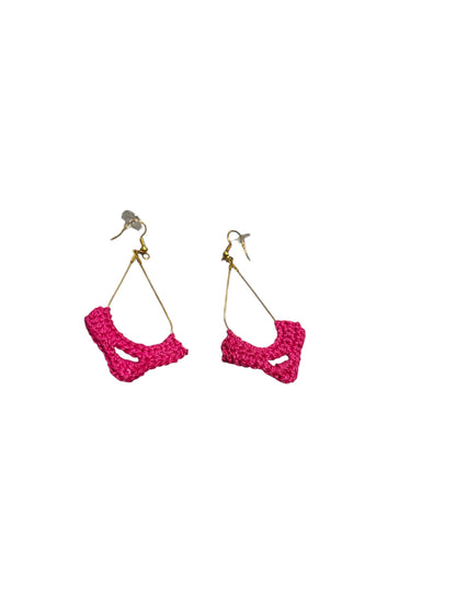 Handmade Crochet Teardrop Dangle Earrings, Hot Pink, Gold-Tone Hardware