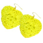 Handmade Crochet Heart Dangle Earrings, Neon Yellow, Gold-Tone Hooks
