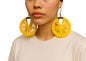 Handmade Crochet Hoop Earrings, Yellow Cotton, Circular Design