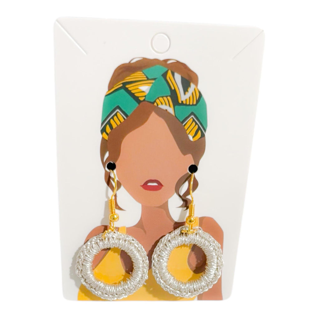 Handmade Cotton Crochet Dangle Earrings, Blue, 1.5 Inches, Fish Hook Back, Gold-tone