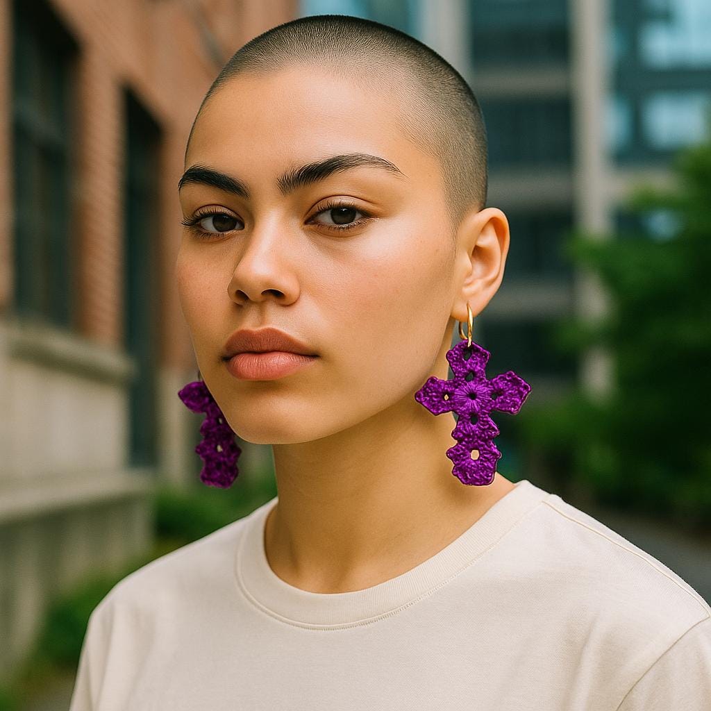 Handcrafted Crochet Cross Earring: A Blend of Faith and Artistry