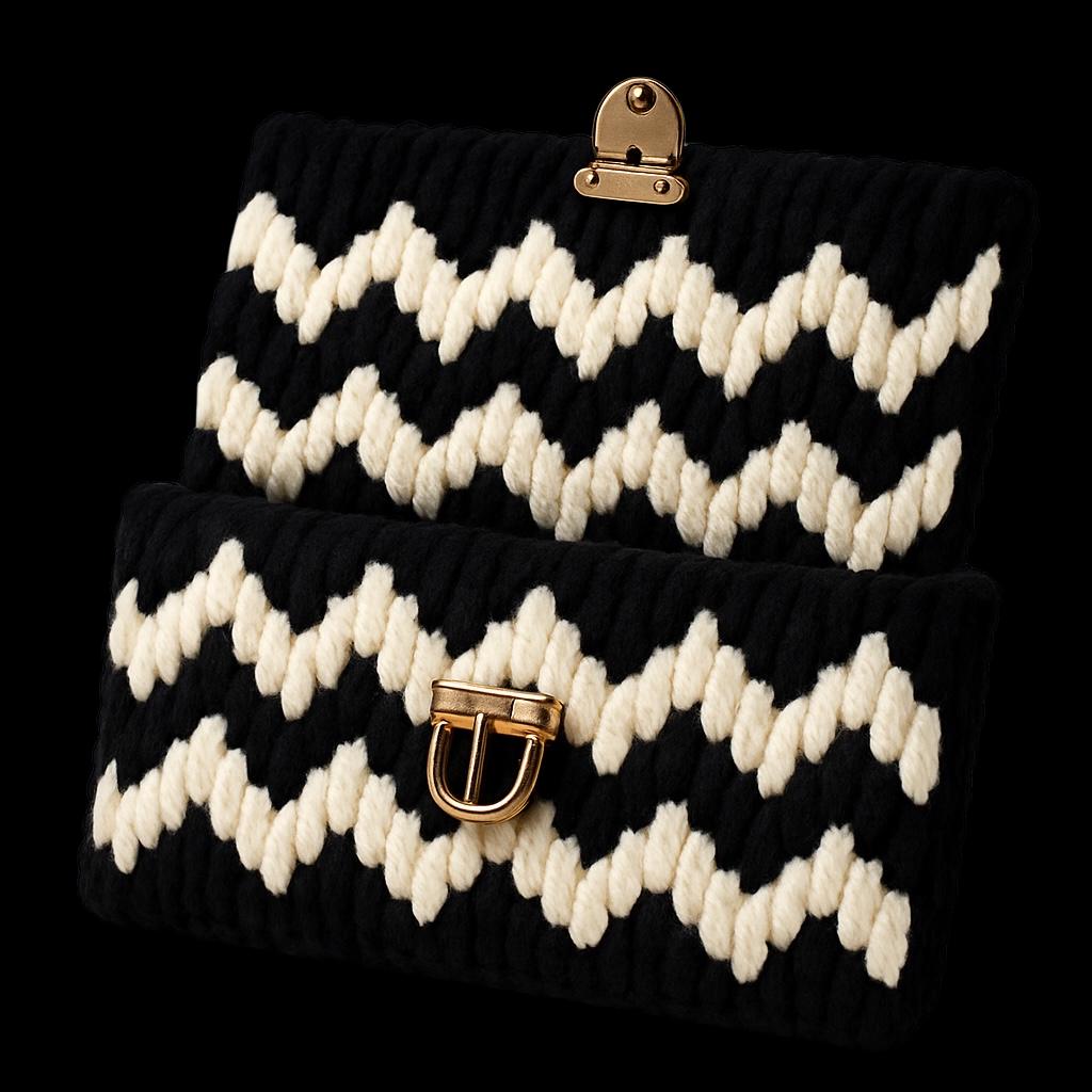Handmade Black & White Crochet Chevron Clutch