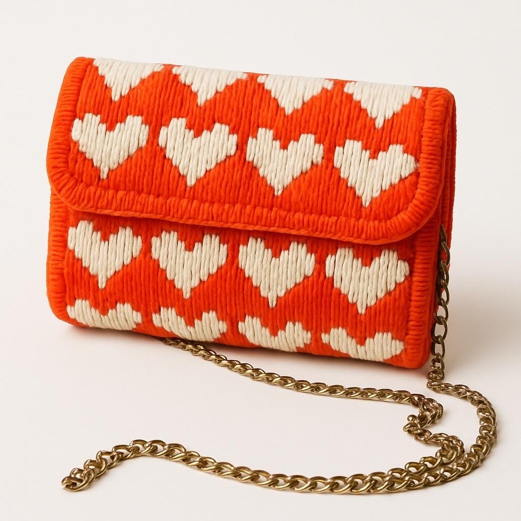 Handmade Orange Heart Crochet Clutch