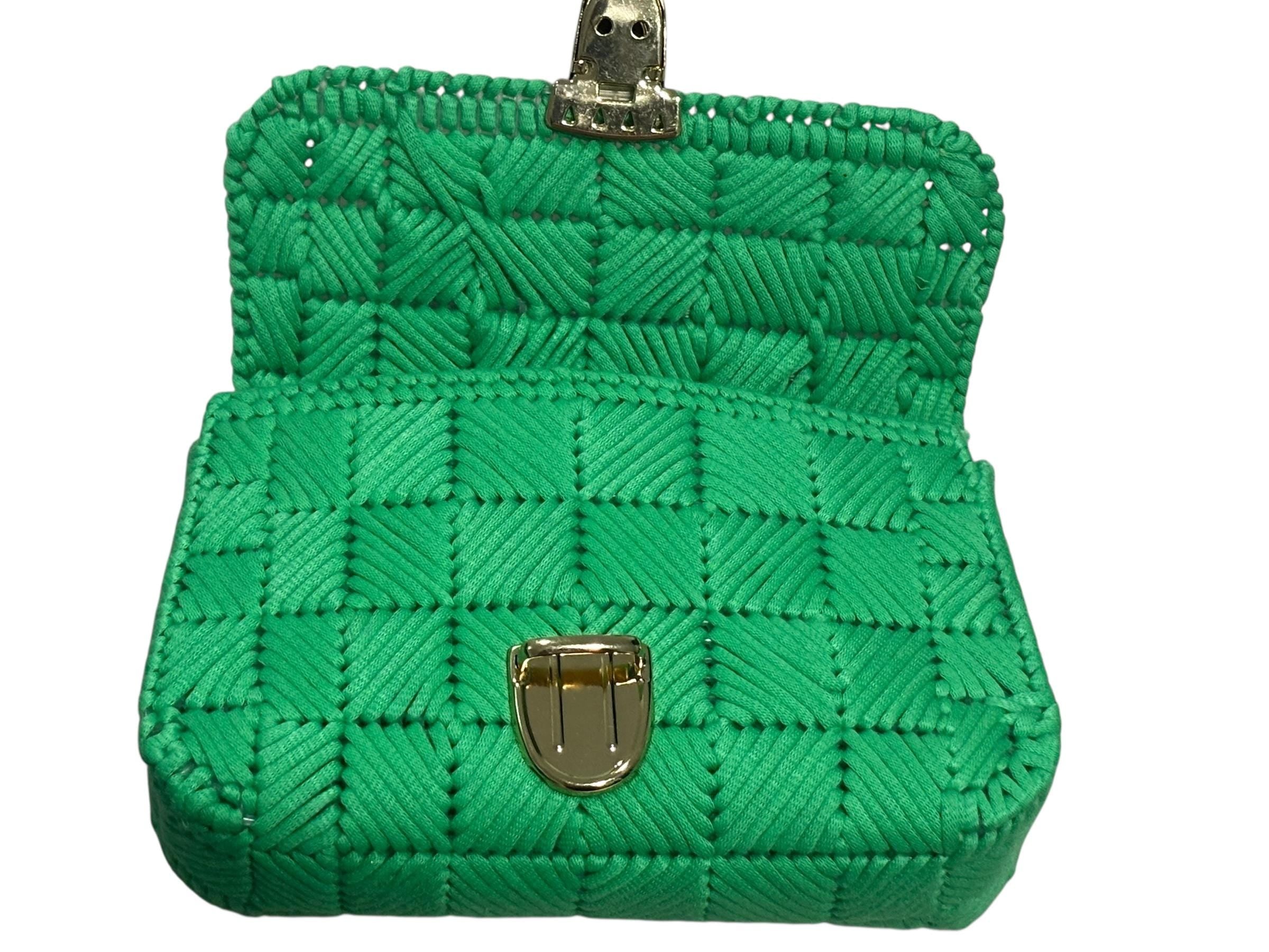 Handmade Crochet Crossbody Bag, Emerald Green with Gold Clasp