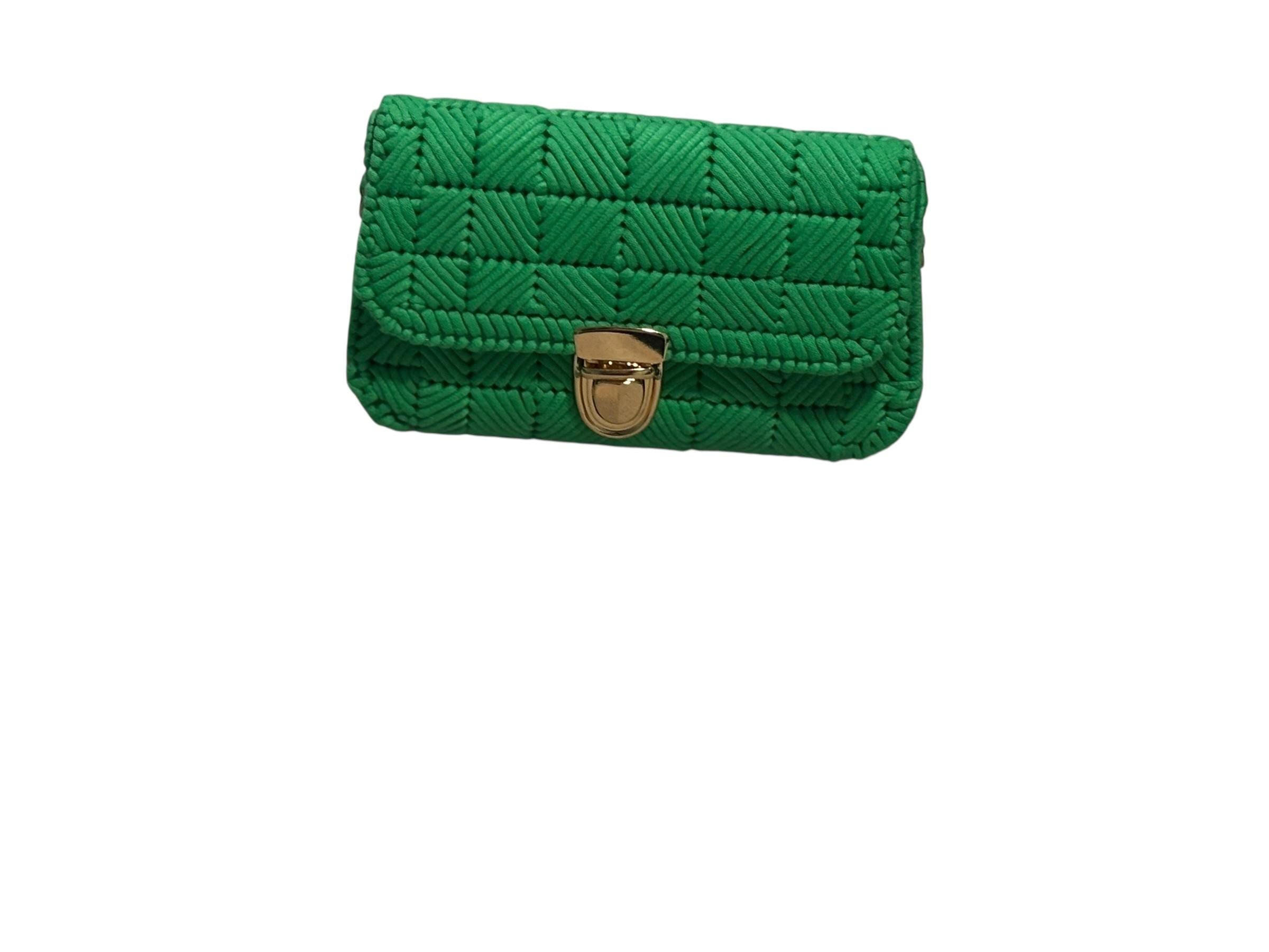 Handmade Crochet Crossbody Bag, Emerald Green with Gold Clasp